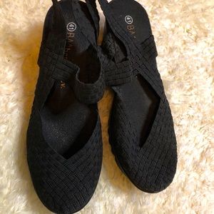 Bernie Mev woven wedge slip on wedge shoes.